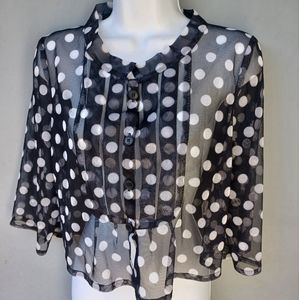 Heide Ost black/white polka dots cropped sheer mesh top S.